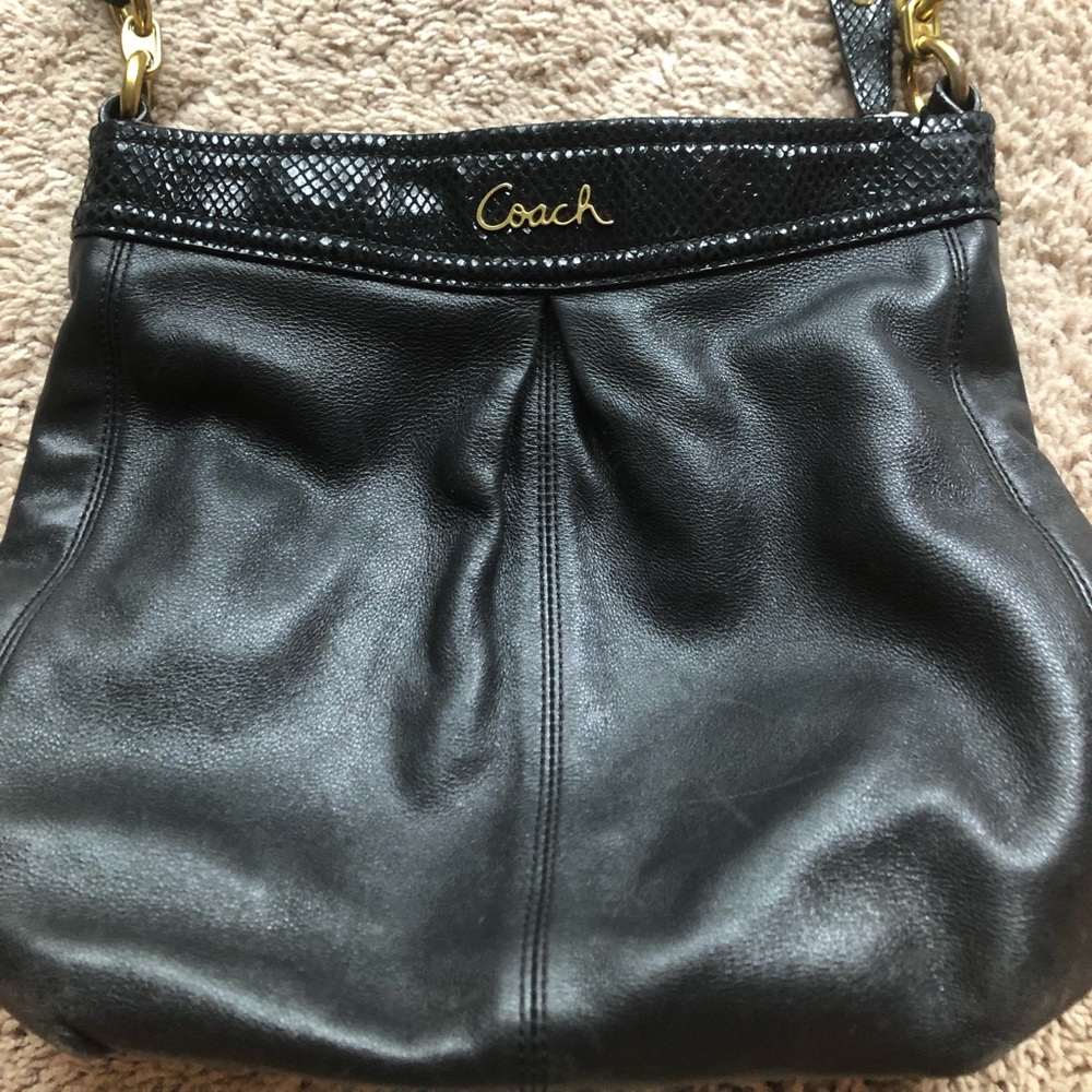 Coach black leather with snake print bag